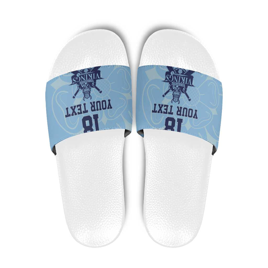 Custom Yorkshire Viking Spirit Slide Sandals White Rose of York Blue Version - Wonder Print Shop