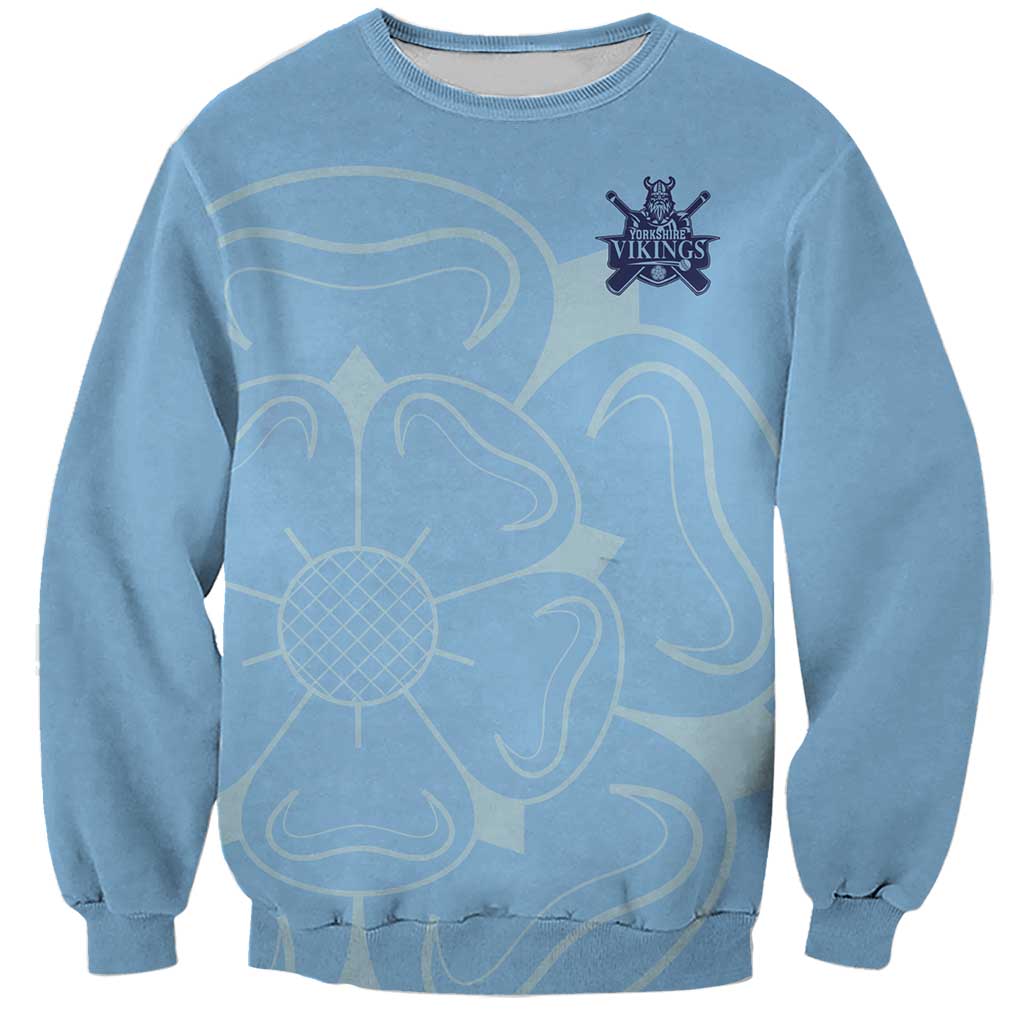 Custom Yorkshire Viking Spirit Sweatshirt White Rose of York Blue Version - Wonder Print Shop