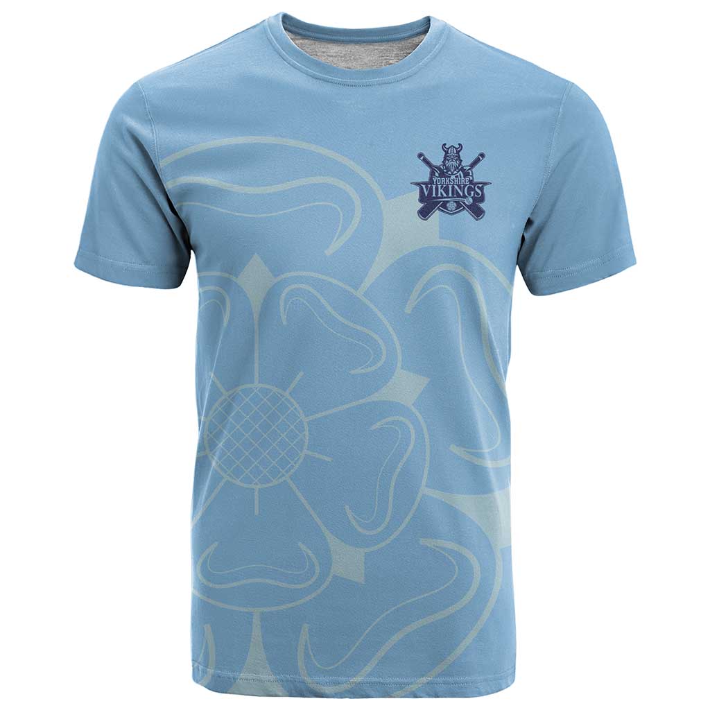 Custom Yorkshire Viking Spirit T Shirt White Rose of York Blue Version - Wonder Print Shop