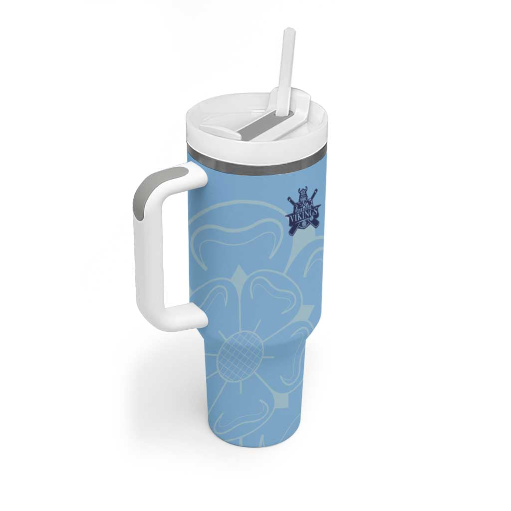 Custom Yorkshire Viking Spirit Tumbler With Handle White Rose of York Blue Version - Wonder Print Shop