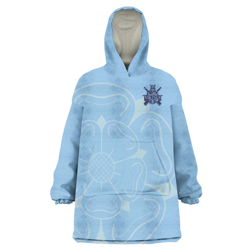 Custom Yorkshire Viking Spirit Wearable Blanket Hoodie White Rose of York Blue Version - Wonder Print Shop