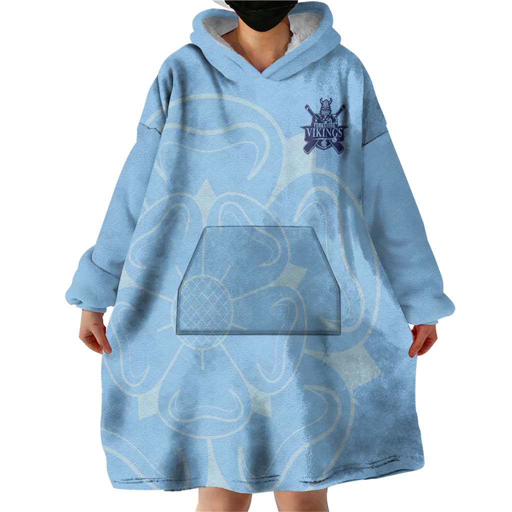 Custom Yorkshire Viking Spirit Wearable Blanket Hoodie White Rose of York Blue Version - Wonder Print Shop