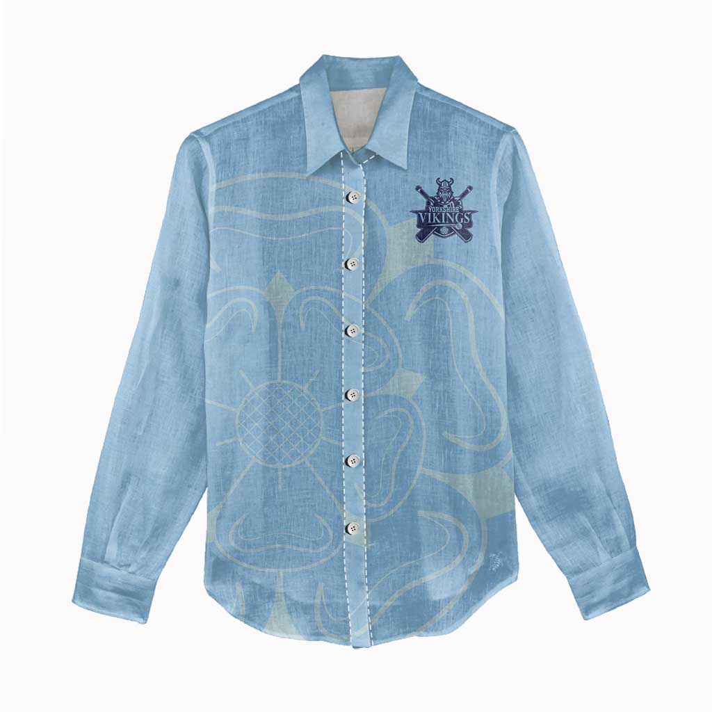 Custom Yorkshire Viking Spirit Women Casual Shirt White Rose of York Blue Version - Wonder Print Shop