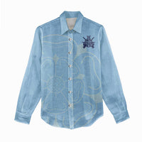 Custom Yorkshire Viking Spirit Women Casual Shirt White Rose of York Blue Version - Wonder Print Shop