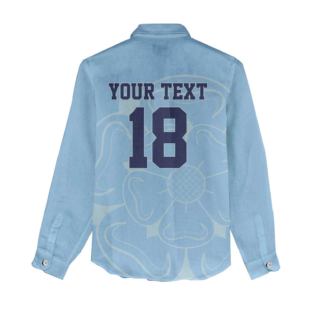 Custom Yorkshire Viking Spirit Women Casual Shirt White Rose of York Blue Version - Wonder Print Shop