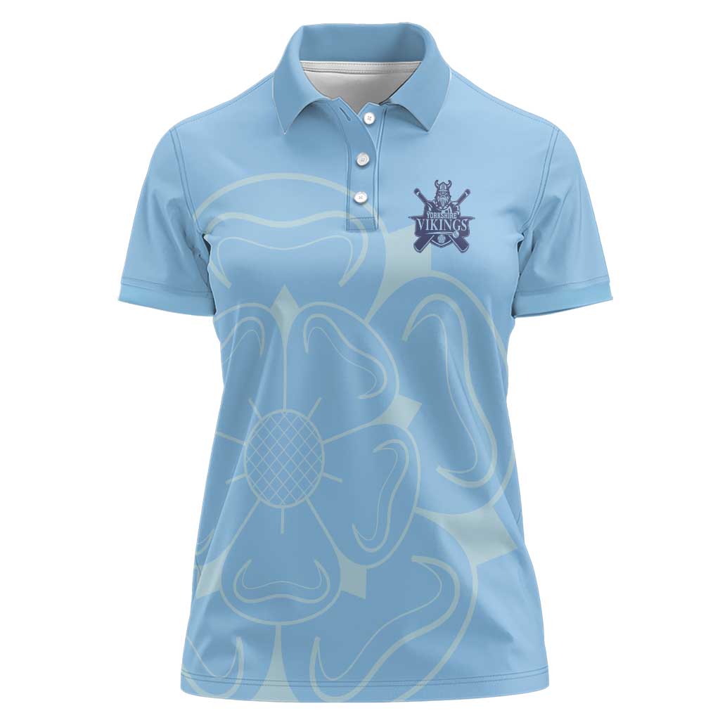Custom Yorkshire Viking Spirit Women Polo Shirt White Rose of York Blue Version - Wonder Print Shop