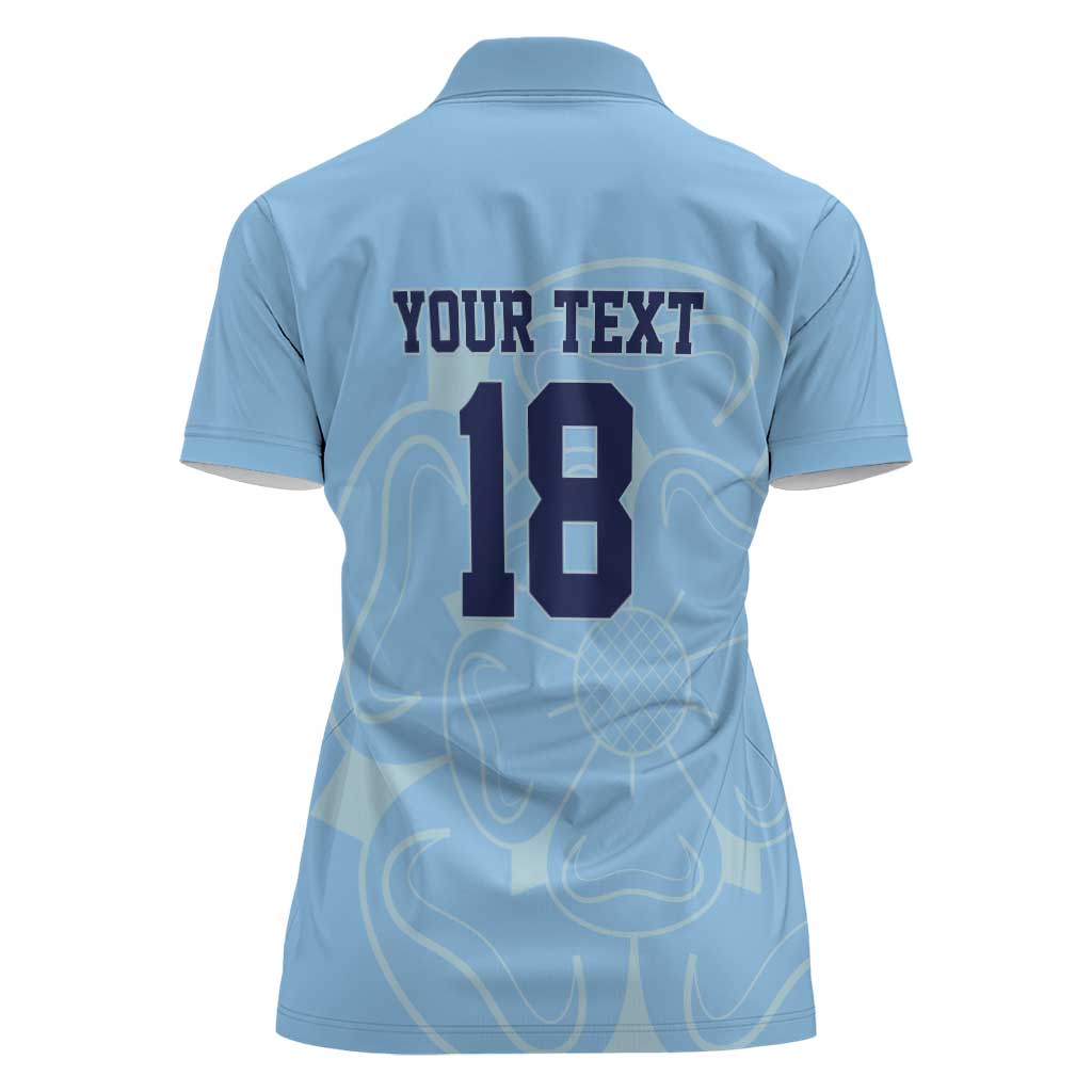 Custom Yorkshire Viking Spirit Women Polo Shirt White Rose of York Blue Version - Wonder Print Shop