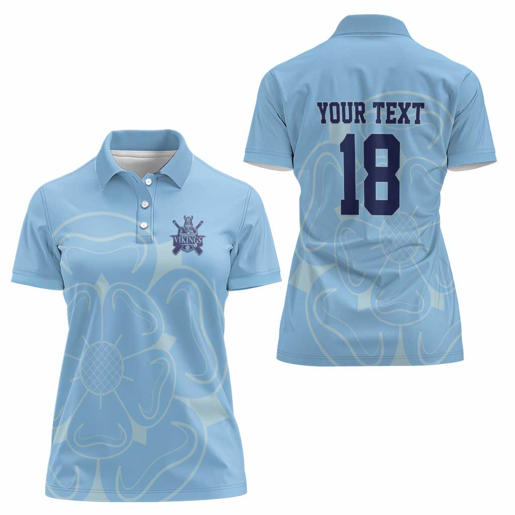 Custom Yorkshire Viking Spirit Women Polo Shirt White Rose of York Blue Version - Wonder Print Shop