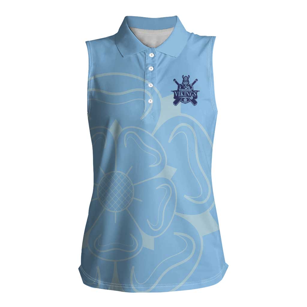 Custom Yorkshire Viking Spirit Women Sleeveless Polo Shirt White Rose of York Blue Version - Wonder Print Shop