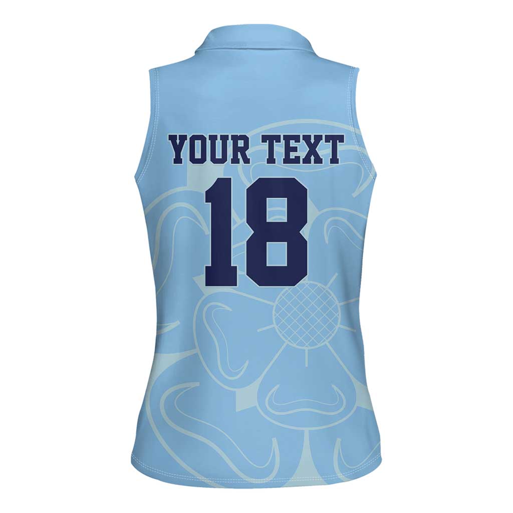 Custom Yorkshire Viking Spirit Women Sleeveless Polo Shirt White Rose of York Blue Version - Wonder Print Shop