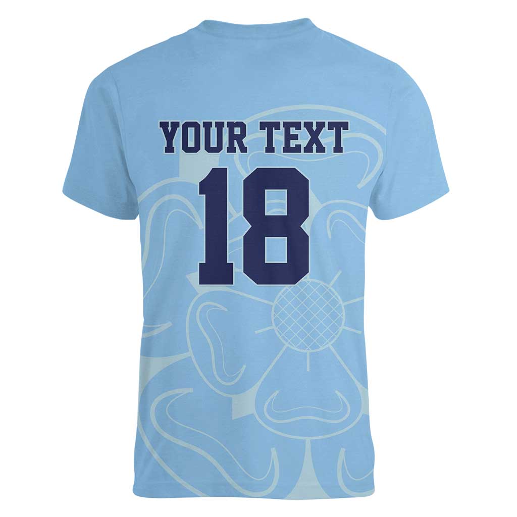 Custom Yorkshire Viking Spirit Women V-Neck T-Shirt White Rose of York Blue Version - Wonder Print Shop