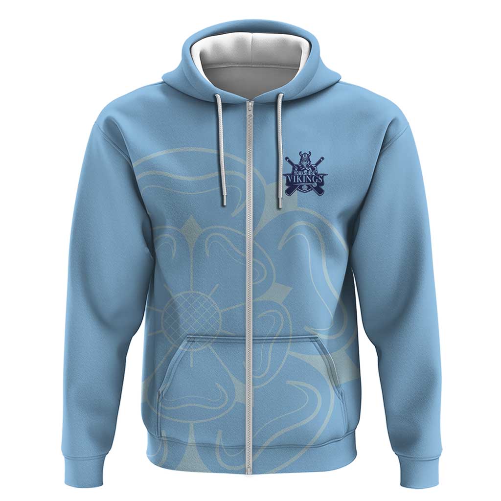 Custom Yorkshire Viking Spirit Zip Hoodie White Rose of York Blue Version - Wonder Print Shop