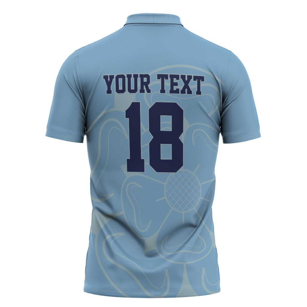 Custom Yorkshire Viking Spirit Zipper Polo Shirt White Rose of York Blue Version - Wonder Print Shop