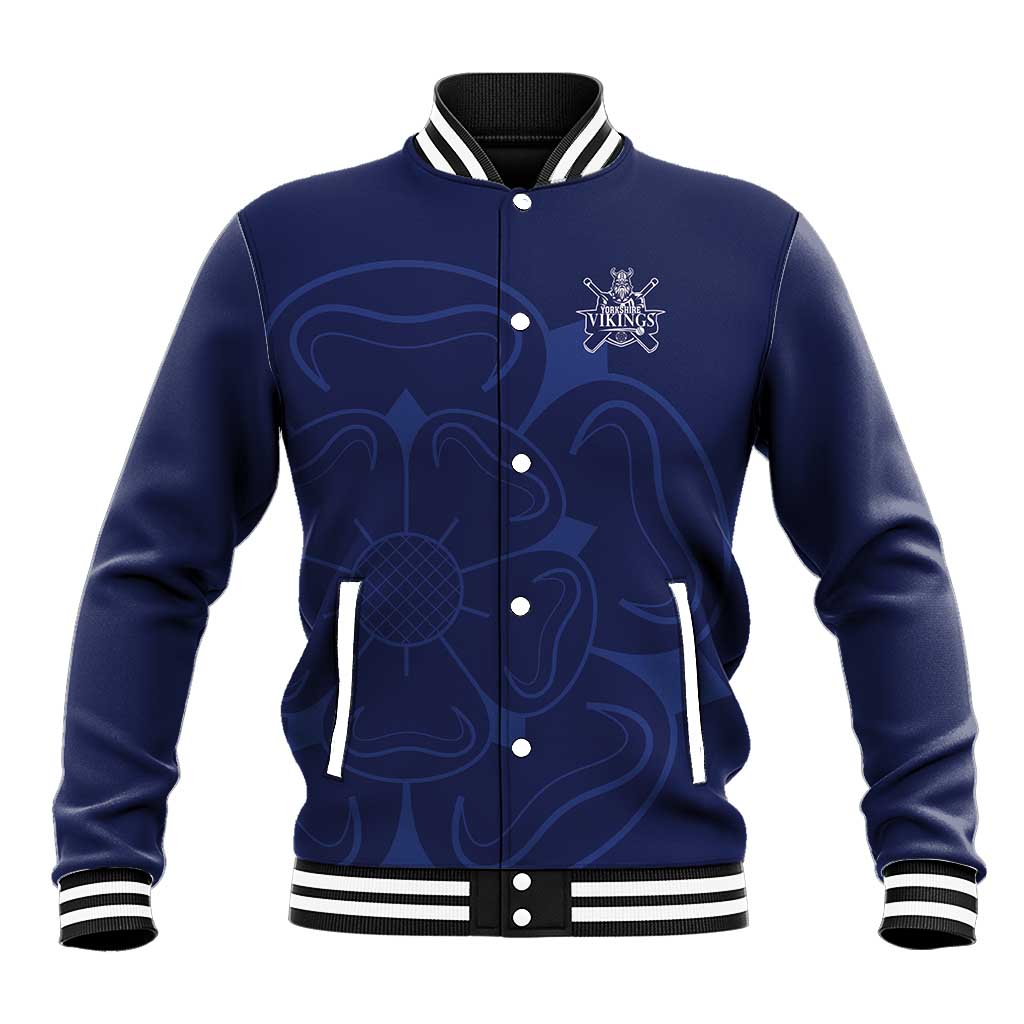 Custom Yorkshire Viking Spirit Baseball Jacket White Rose of York Navy Version - Wonder Print Shop