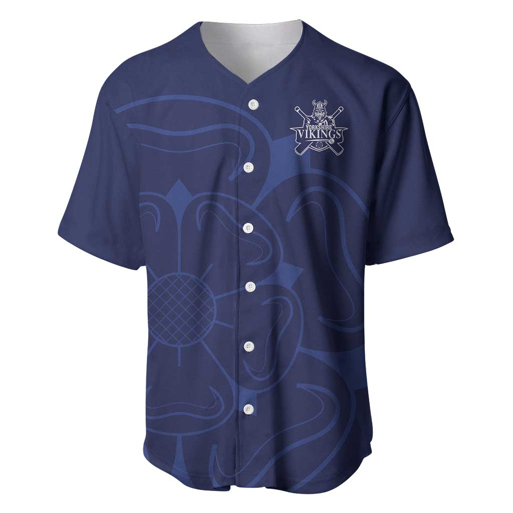 Custom Yorkshire Viking Spirit Baseball Jersey White Rose of York Navy Version - Wonder Print Shop