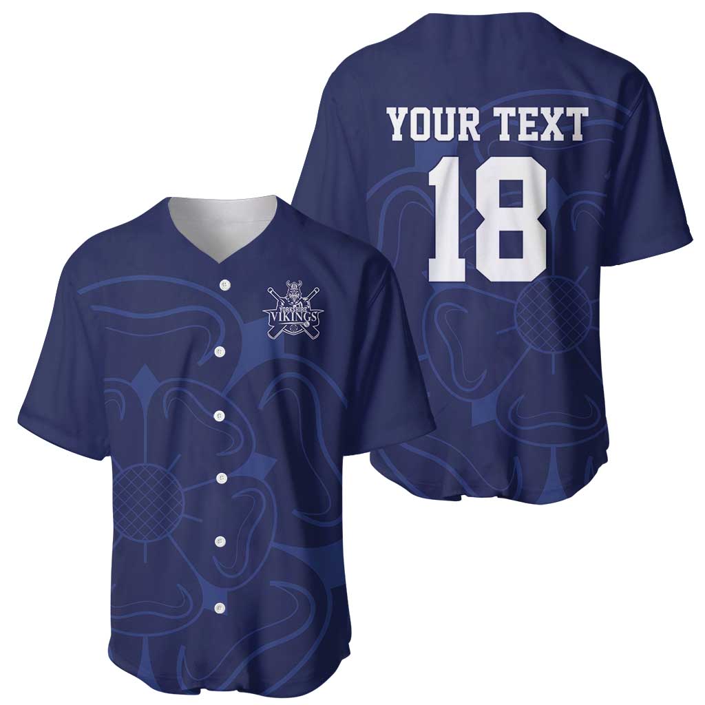 Custom Yorkshire Viking Spirit Baseball Jersey White Rose of York Navy Version - Wonder Print Shop