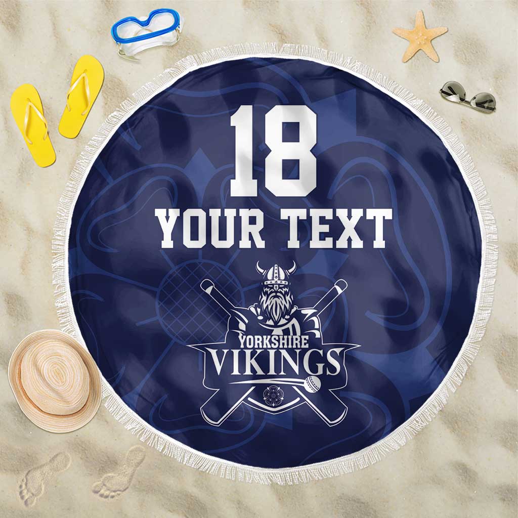 Custom Yorkshire Viking Spirit Beach Blanket White Rose of York Navy Version - Wonder Print Shop