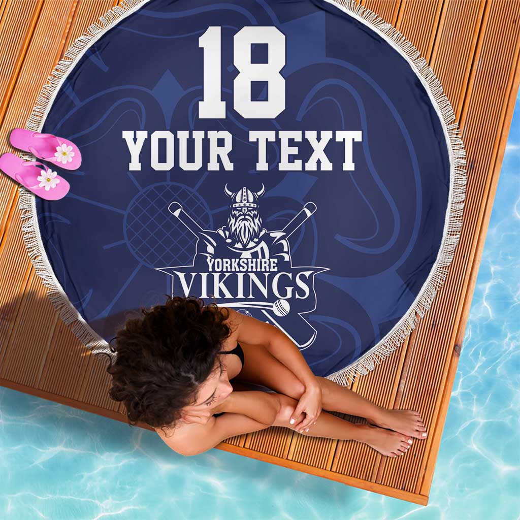 Custom Yorkshire Viking Spirit Beach Blanket White Rose of York Navy Version - Wonder Print Shop