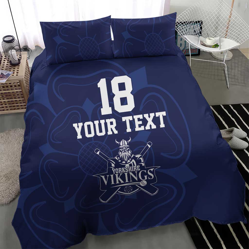 Custom Yorkshire Viking Spirit Bedding Set White Rose of York Navy Version - Wonder Print Shop