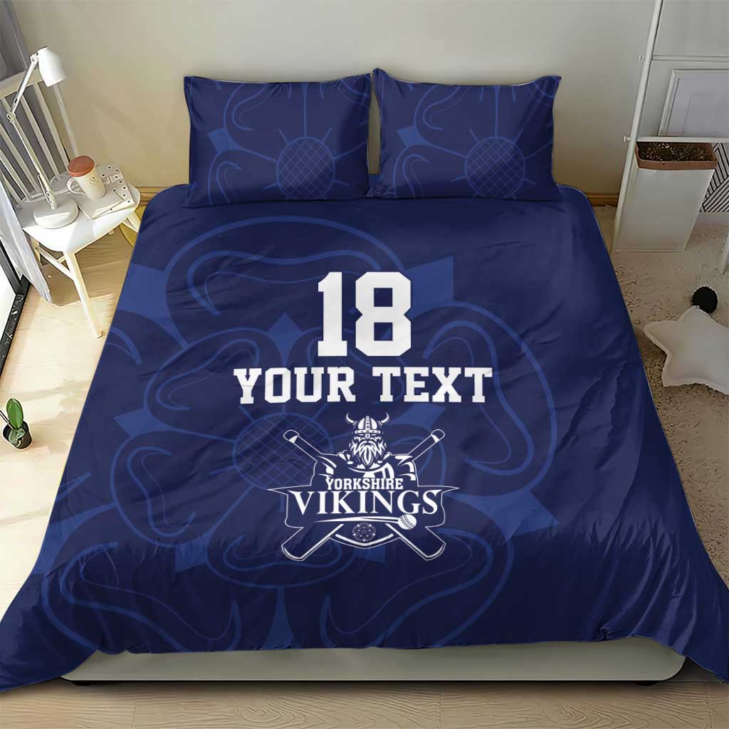 Custom Yorkshire Viking Spirit Bedding Set White Rose of York Navy Version - Wonder Print Shop