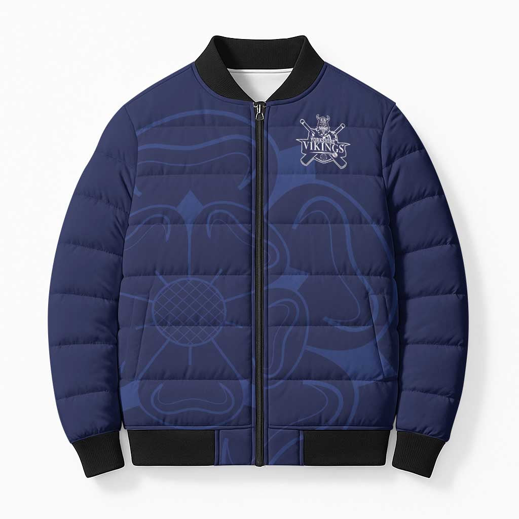 Custom Yorkshire Viking Spirit Bomber Puffer Jacket White Rose of York Navy Version - Wonder Print Shop