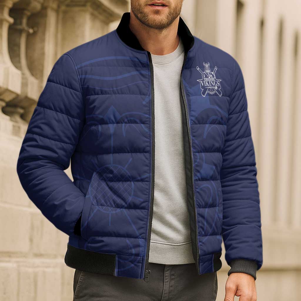 Custom Yorkshire Viking Spirit Bomber Puffer Jacket White Rose of York Navy Version - Wonder Print Shop