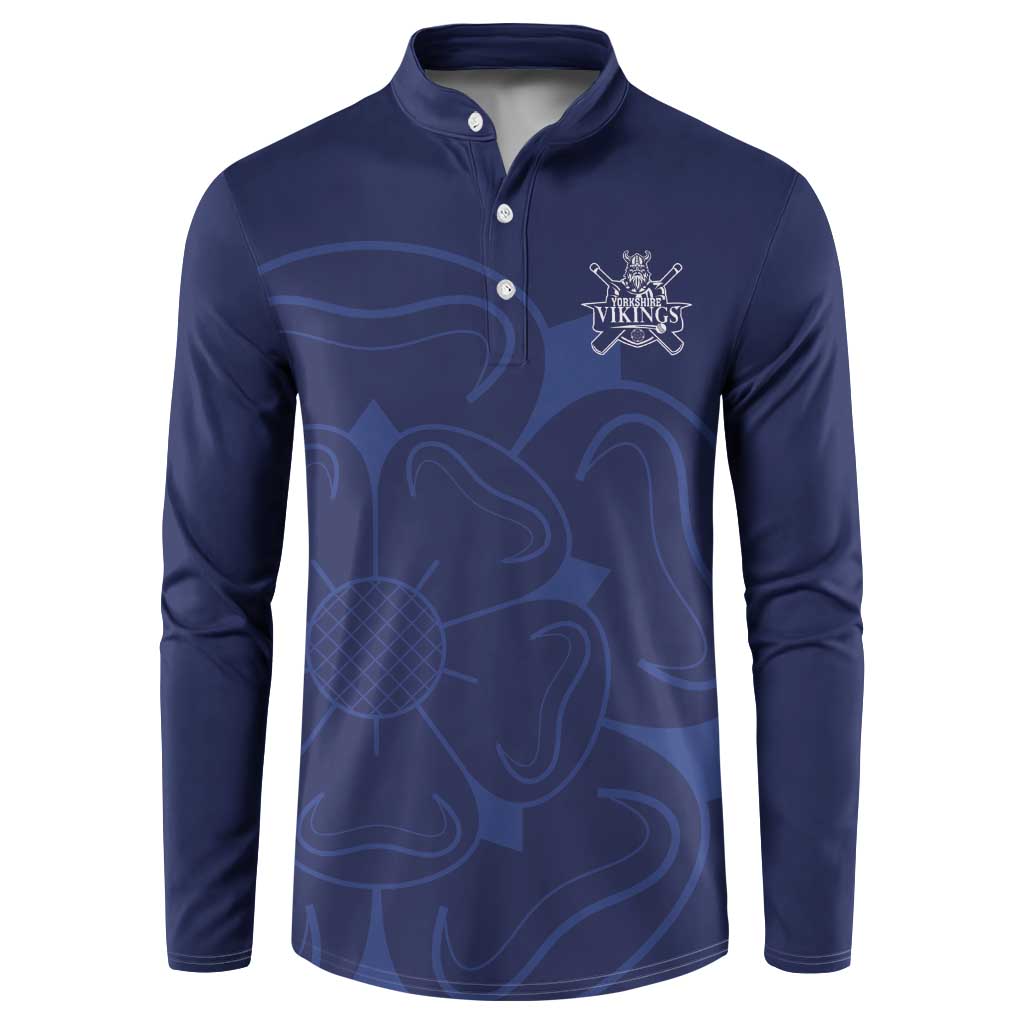 Custom Yorkshire Viking Spirit Button Sweatshirt White Rose of York Navy Version - Wonder Print Shop