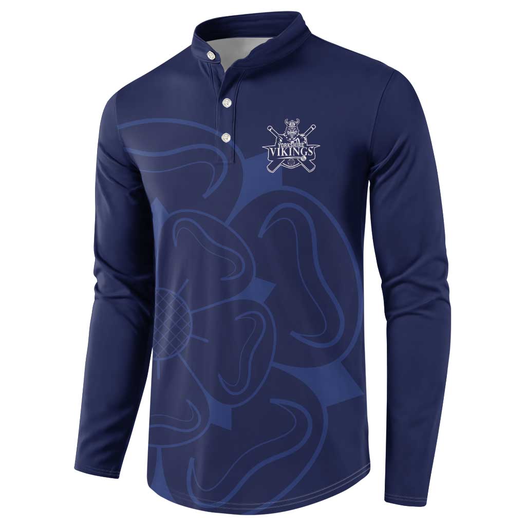 Custom Yorkshire Viking Spirit Button Sweatshirt White Rose of York Navy Version - Wonder Print Shop