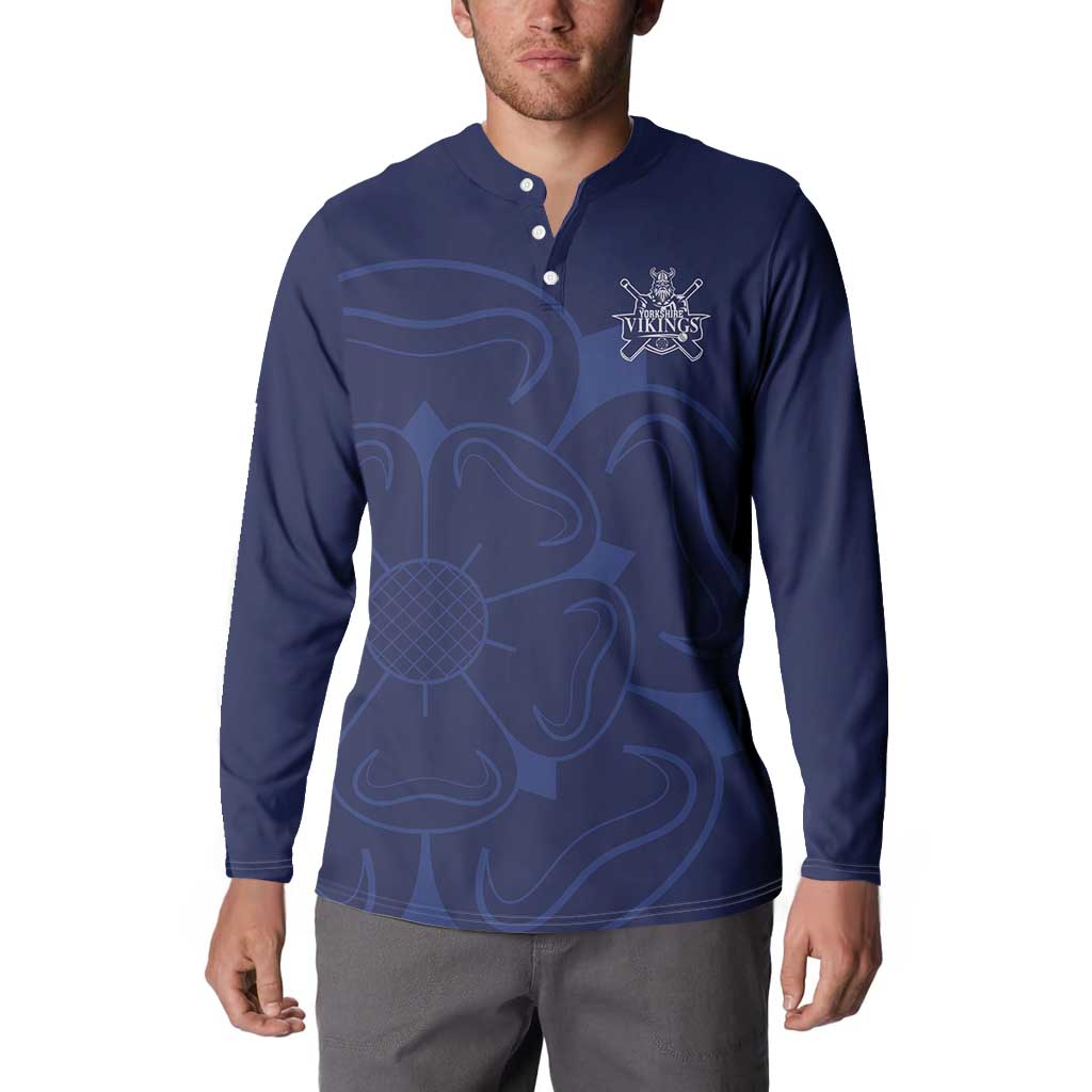 Custom Yorkshire Viking Spirit Button Sweatshirt White Rose of York Navy Version - Wonder Print Shop