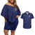 Custom Yorkshire Viking Spirit Couples Matching Off Shoulder Short Dress and Hawaiian Shirt White Rose of York Navy Version - Wonder Print Shop