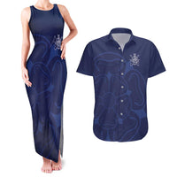 Custom Yorkshire Viking Spirit Couples Matching Tank Maxi Dress and Hawaiian Shirt White Rose of York Navy Version - Wonder Print Shop