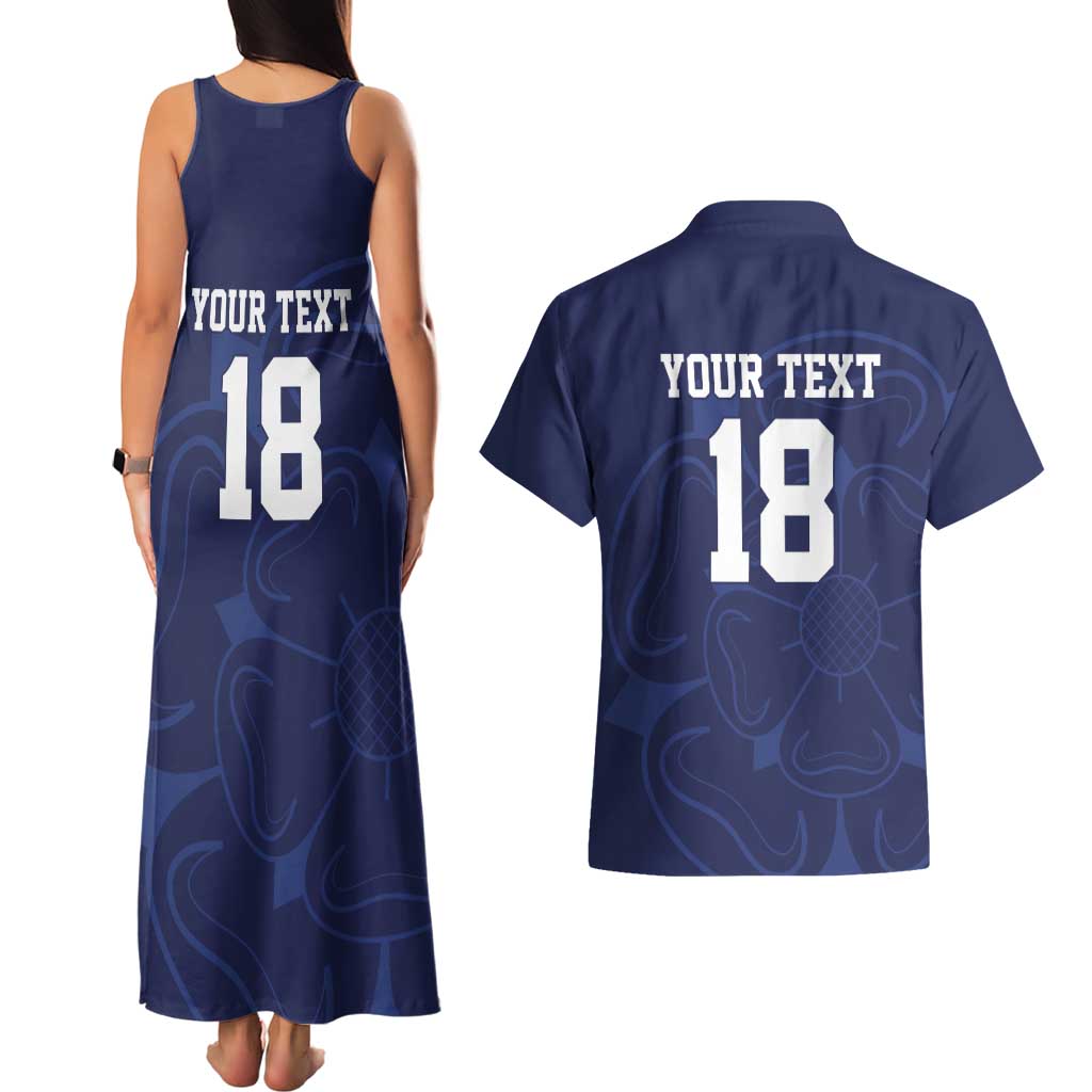 Custom Yorkshire Viking Spirit Couples Matching Tank Maxi Dress and Hawaiian Shirt White Rose of York Navy Version - Wonder Print Shop
