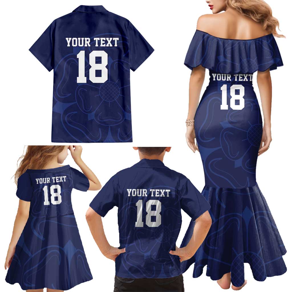 Custom Yorkshire Viking Spirit Family Matching Mermaid Dress and Hawaiian Shirt White Rose of York Navy Version - Wonder Print Shop