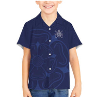 Custom Yorkshire Viking Spirit Family Matching Mermaid Dress and Hawaiian Shirt White Rose of York Navy Version - Wonder Print Shop