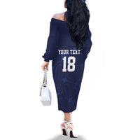 Custom Yorkshire Viking Spirit Family Matching Off The Shoulder Long Sleeve Dress and Hawaiian Shirt White Rose of York Navy Version - Wonder Print Shop