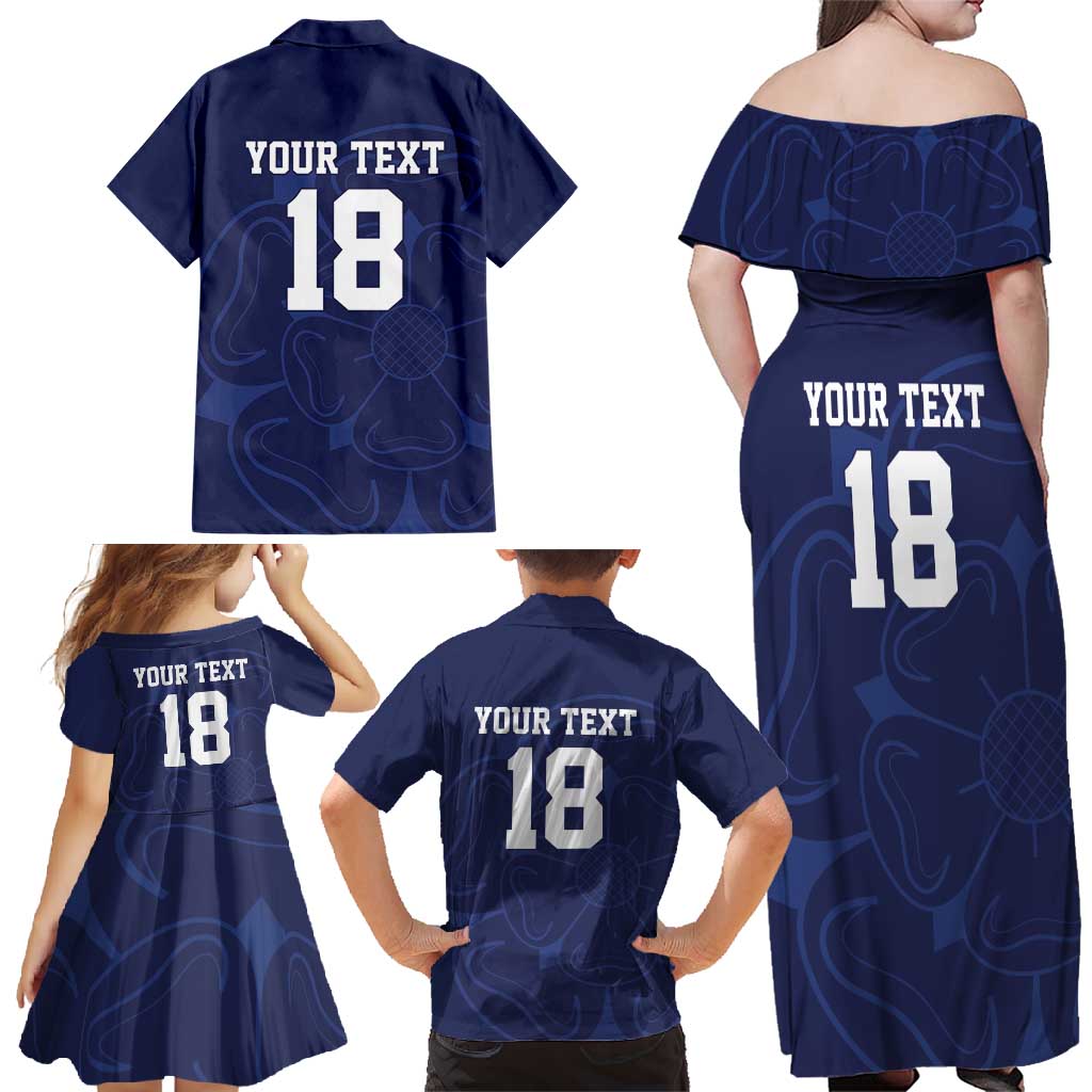 Custom Yorkshire Viking Spirit Family Matching Off Shoulder Maxi Dress and Hawaiian Shirt White Rose of York Navy Version - Wonder Print Shop