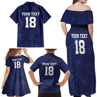 Custom Yorkshire Viking Spirit Family Matching Off Shoulder Maxi Dress and Hawaiian Shirt White Rose of York Navy Version - Wonder Print Shop