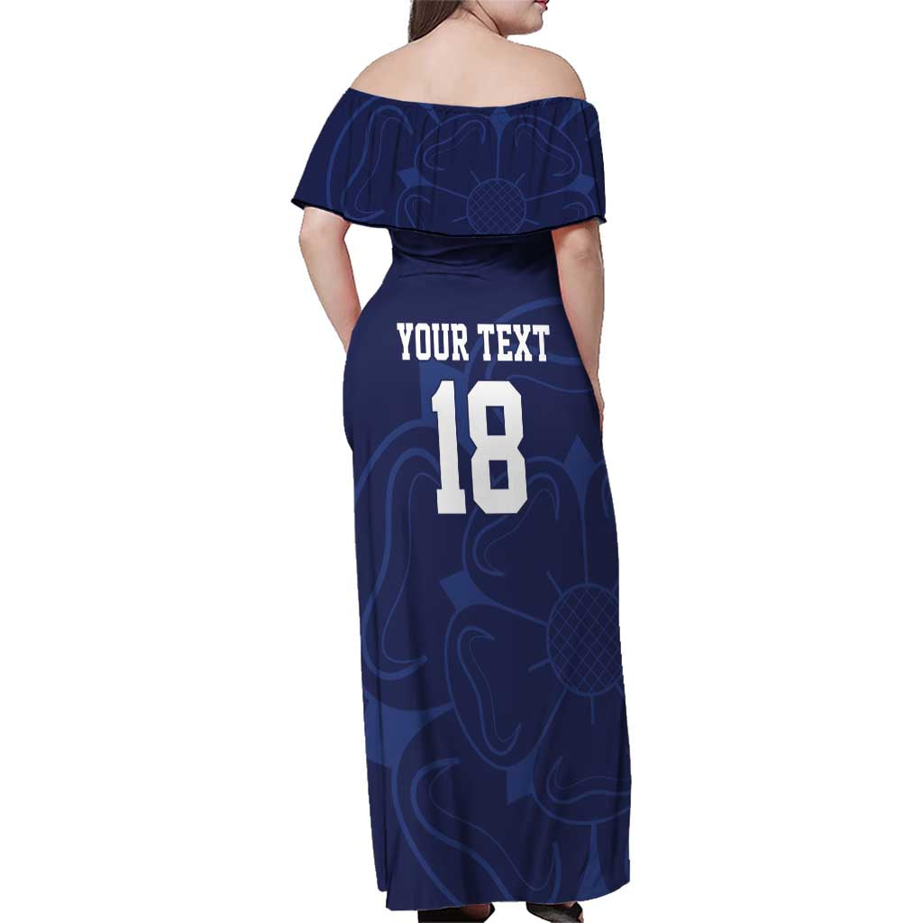 Custom Yorkshire Viking Spirit Family Matching Off Shoulder Maxi Dress and Hawaiian Shirt White Rose of York Navy Version - Wonder Print Shop