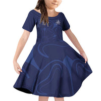 Custom Yorkshire Viking Spirit Family Matching Off Shoulder Short Dress and Hawaiian Shirt White Rose of York Navy Version - Wonder Print Shop