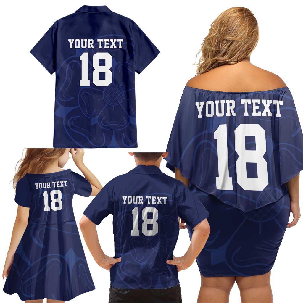 Custom Yorkshire Viking Spirit Family Matching Off Shoulder Short Dress and Hawaiian Shirt White Rose of York Navy Version - Wonder Print Shop