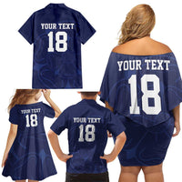 Custom Yorkshire Viking Spirit Family Matching Off Shoulder Short Dress and Hawaiian Shirt White Rose of York Navy Version - Wonder Print Shop