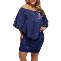 Custom Yorkshire Viking Spirit Family Matching Off Shoulder Short Dress and Hawaiian Shirt White Rose of York Navy Version - Wonder Print Shop