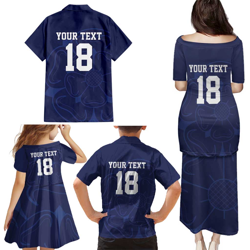 Custom Yorkshire Viking Spirit Family Matching Puletasi and Hawaiian Shirt White Rose of York Navy Version - Wonder Print Shop