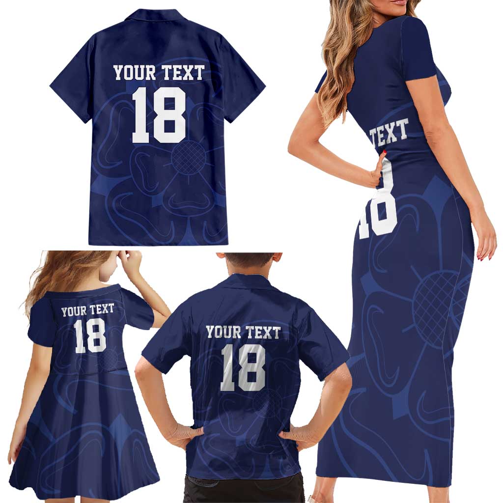 Custom Yorkshire Viking Spirit Family Matching Short Sleeve Bodycon Dress and Hawaiian Shirt White Rose of York Navy Version - Wonder Print Shop