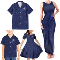 Custom Yorkshire Viking Spirit Family Matching Tank Maxi Dress and Hawaiian Shirt White Rose of York Navy Version - Wonder Print Shop