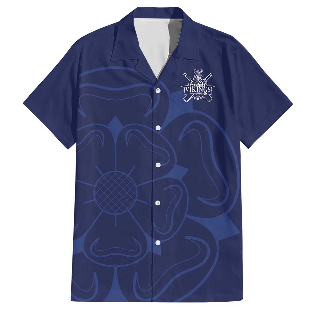 Custom Yorkshire Viking Spirit Hawaiian Shirt White Rose of York Navy Version - Wonder Print Shop
