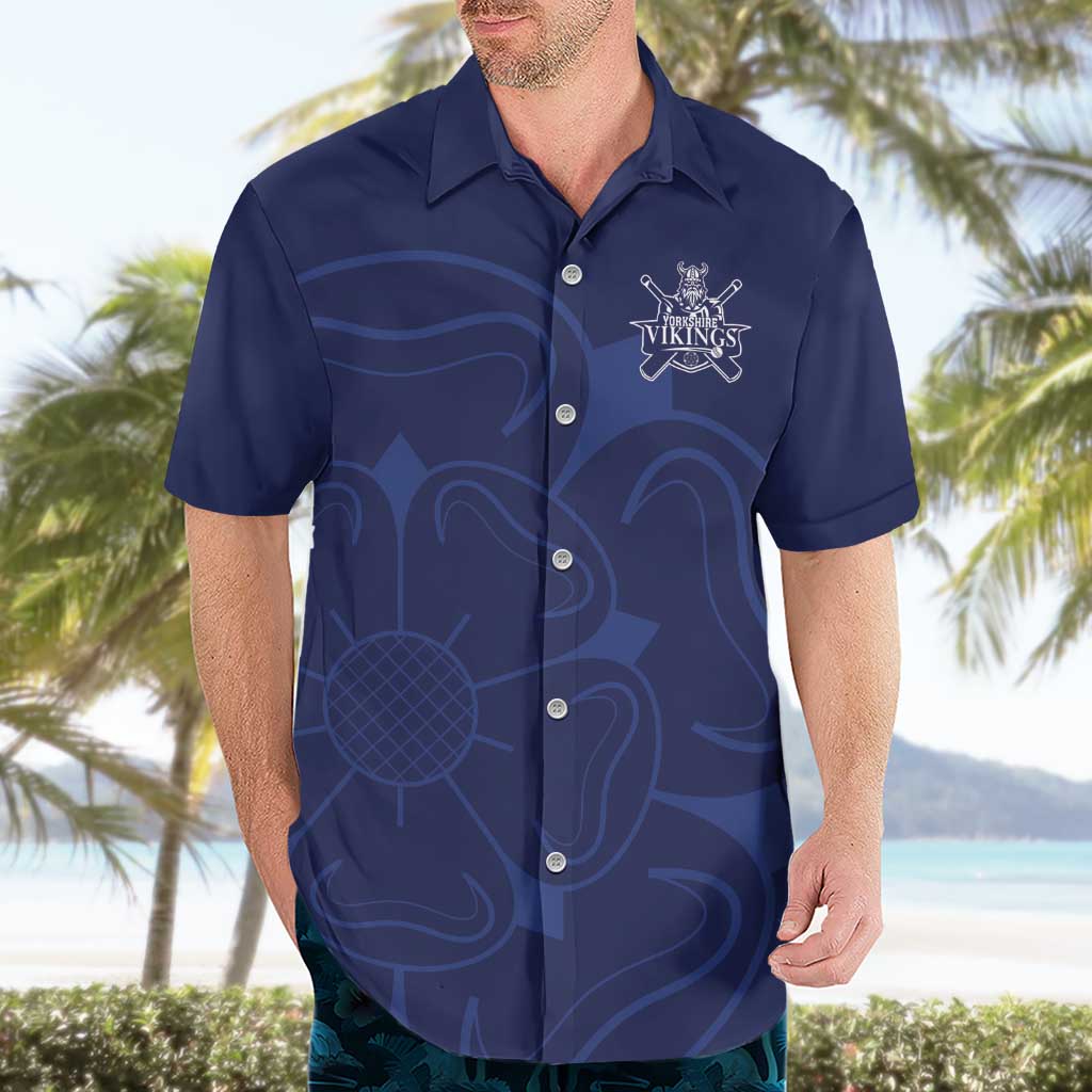 Custom Yorkshire Viking Spirit Hawaiian Shirt White Rose of York Navy Version - Wonder Print Shop