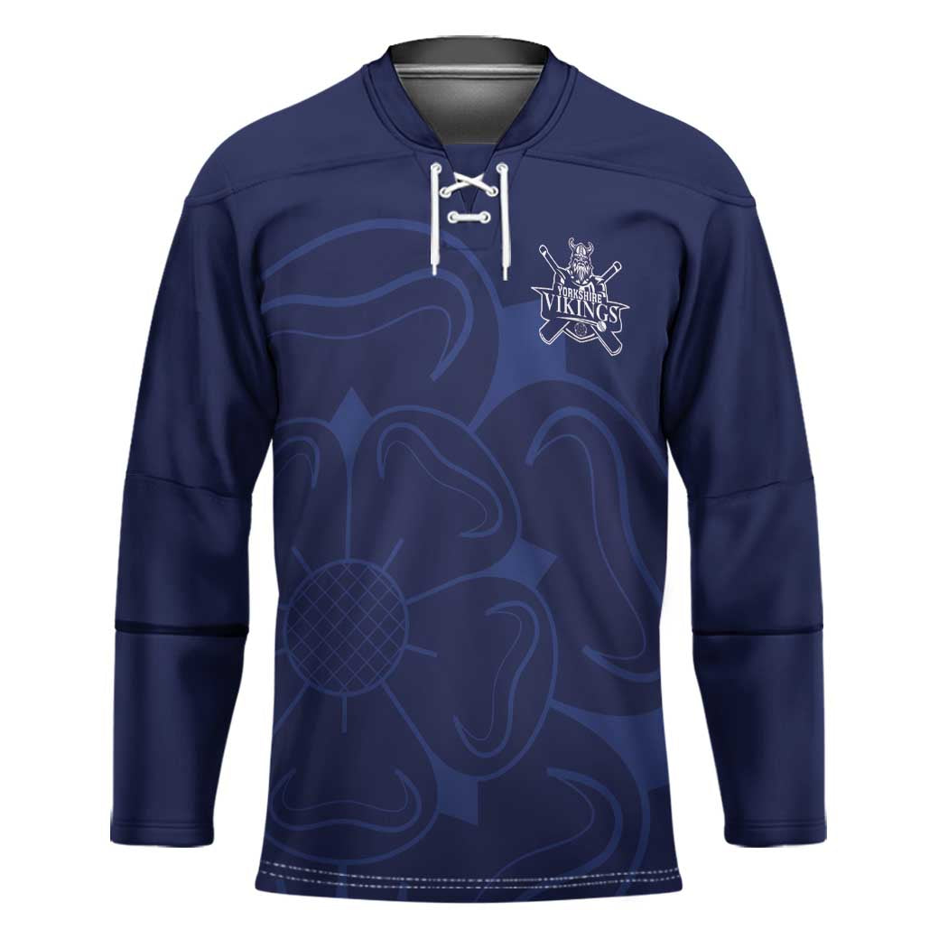 Custom Yorkshire Viking Spirit Hockey Jersey White Rose of York Navy Version - Wonder Print Shop