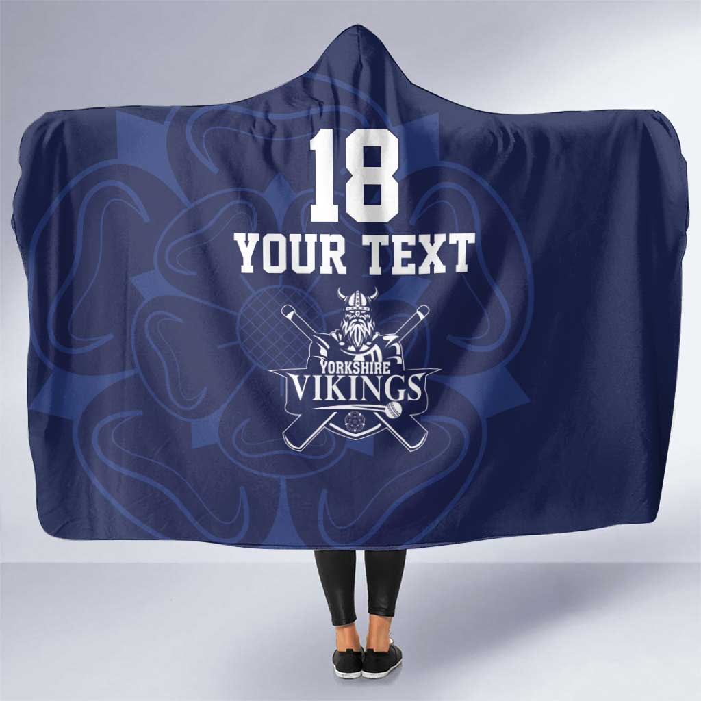 Custom Yorkshire Viking Spirit Hooded Blanket White Rose of York Navy Version - Wonder Print Shop