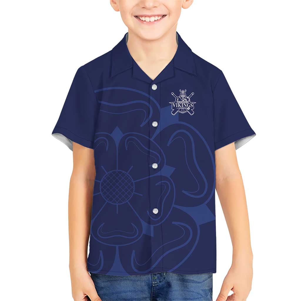 Custom Yorkshire Viking Spirit Kid Hawaiian Shirt White Rose of York Navy Version - Wonder Print Shop